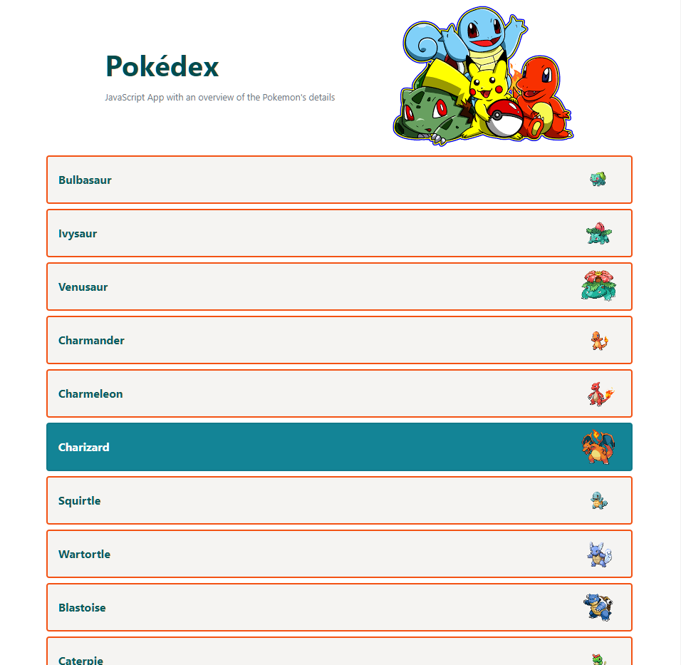 A screenshot of the Pokedex project